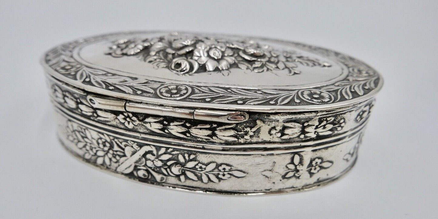 Jugendstil um 1900 830 Silber Deckeldose Schatulle Tabakiere floral - Antikhandel-Stuttgart