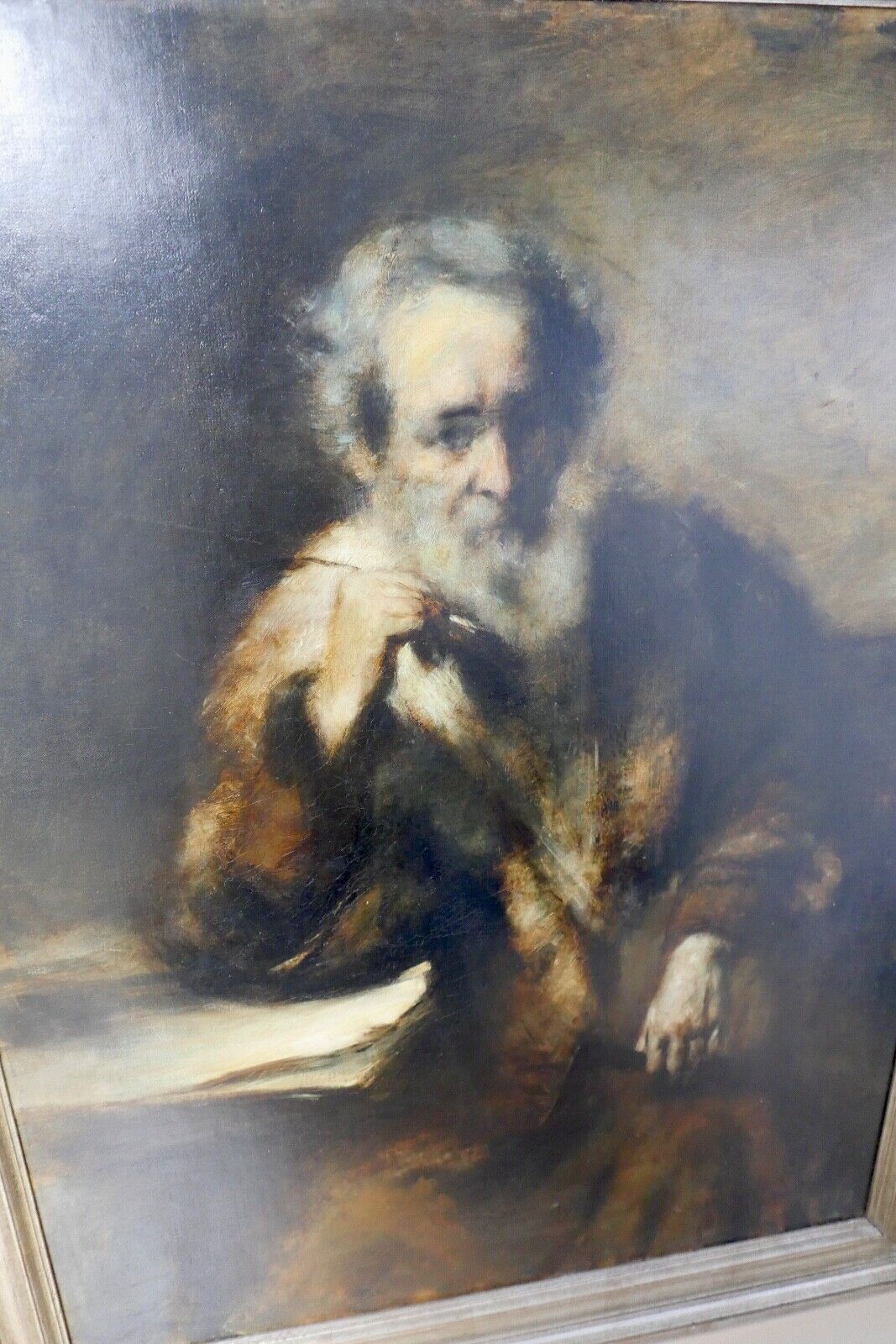 136 x 106 cm MONOGRAMMIST A.B. / A.V. Maler 19. Jh. " Gelehrter im Pelzmantel " - Antikhandel-Stuttgart