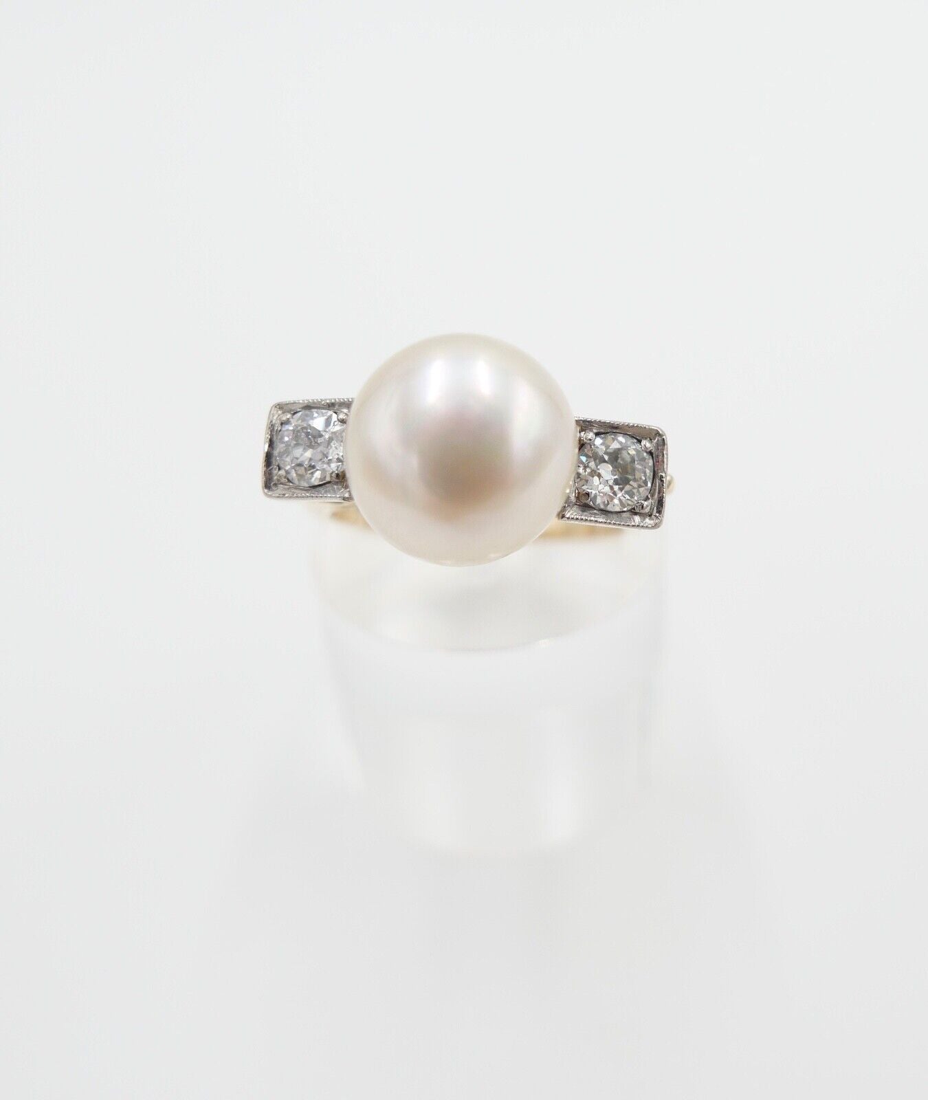 antik Damen Ring Gold 585 / 14K Gr. 56 Diamant Altschliff süßwasser Zuchtperle - Antikhandel-Stuttgart