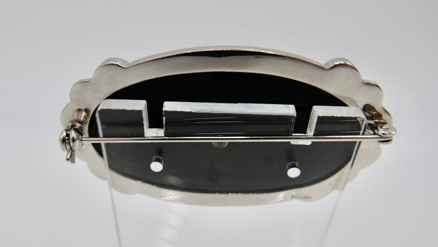 Seltene florale ONYX Markasiten 925 Silber Brosche CNP Ø 53 mm - Antikhandel-Stuttgart