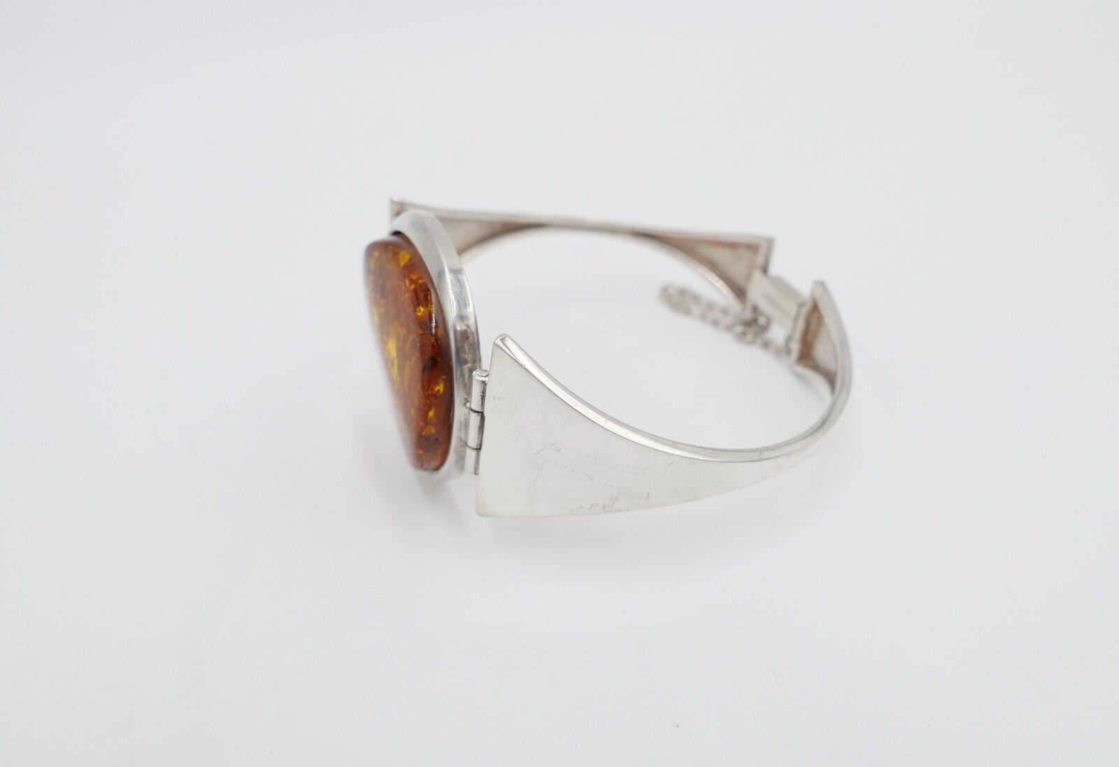 80er Jahre Silber 925 Bernstein Armband Armreif Armspange G Danzig Polen - Antikhandel-Stuttgart