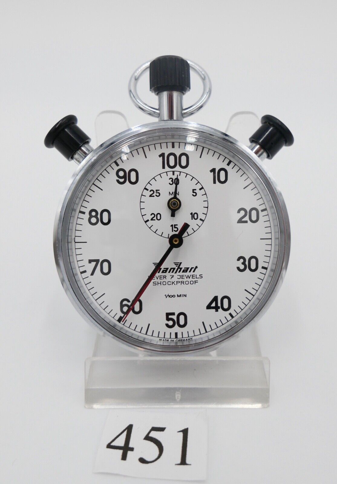 1970er HANHART Stoppuhr 30 Min 1/100 Teilung mechanisch Additions Doppelstopper - Antikhandel-Stuttgart