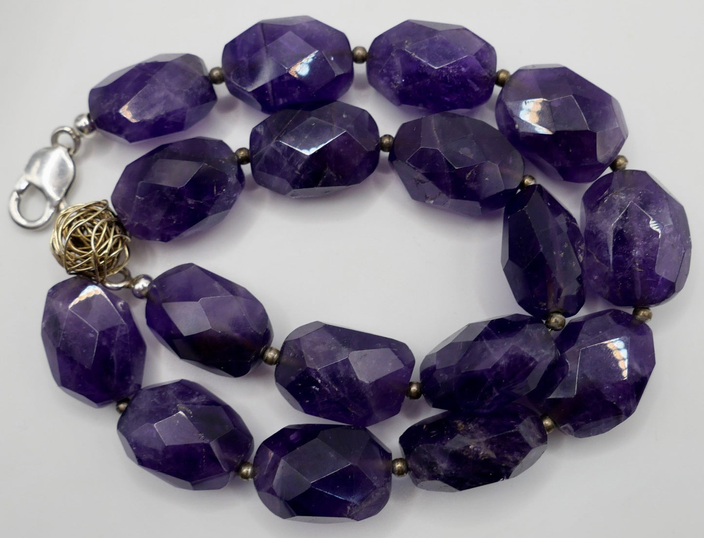 Natürliche Amethyst Kette Collier 925 Silber und Gold Element 49 cm
