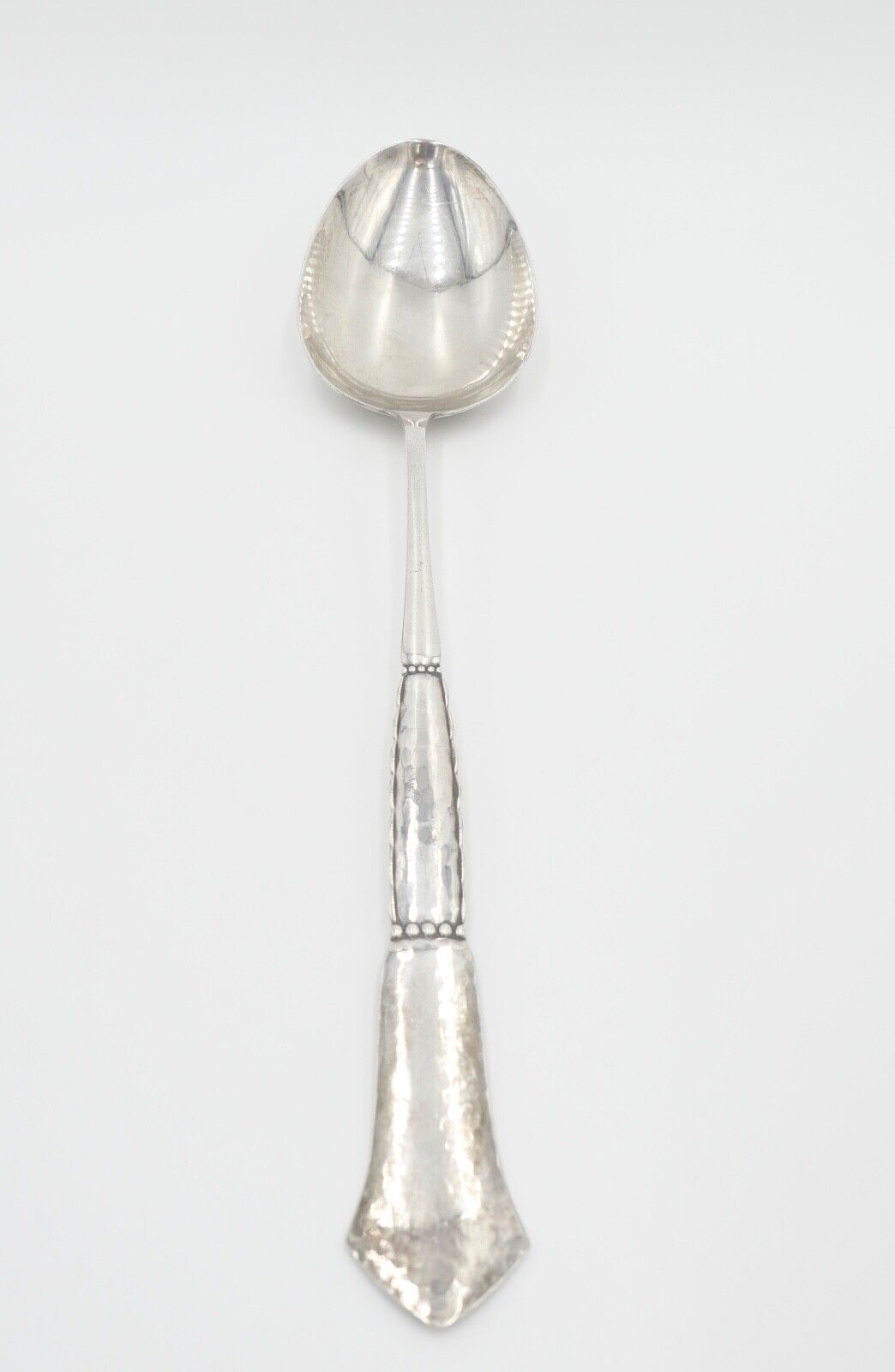 SCF Dänemark 2 Türme XXL Suppenlöffel 36 cm versilbert Monogramm EB gehämmert - Antikhandel-Stuttgart