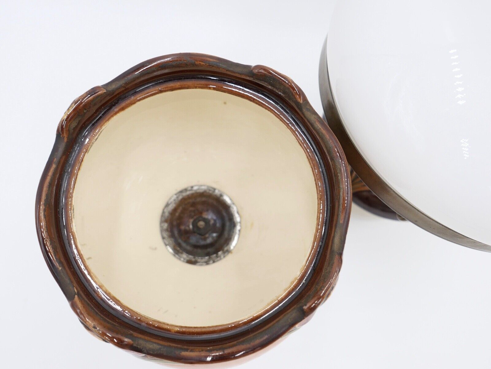 Alte Jugendstil Petroleumlampe um 1910 KARL KNEUSEL Zeulenroda Bronze Majolika - Antikhandel-Stuttgart