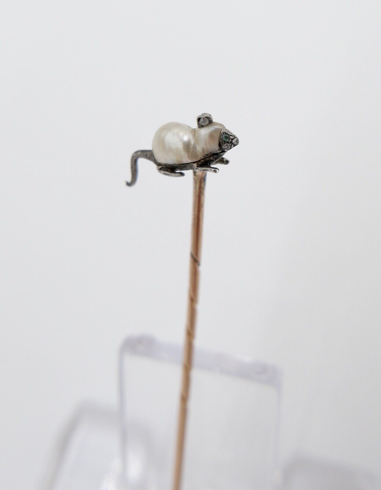 Antik Jugendstil MAUS Gold Anstecknadel Diamanten Perle 585 14K UNIKAT - Antikhandel-Stuttgart