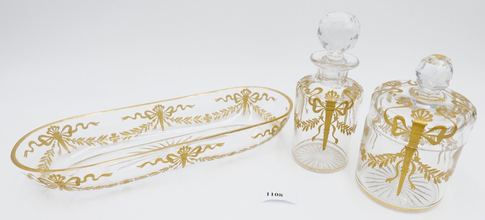 Antikes Glas Set Goldmalerei um 1900 Josephinenhütte 3-teilig Sehr guter Zutand - Antikhandel-Stuttgart