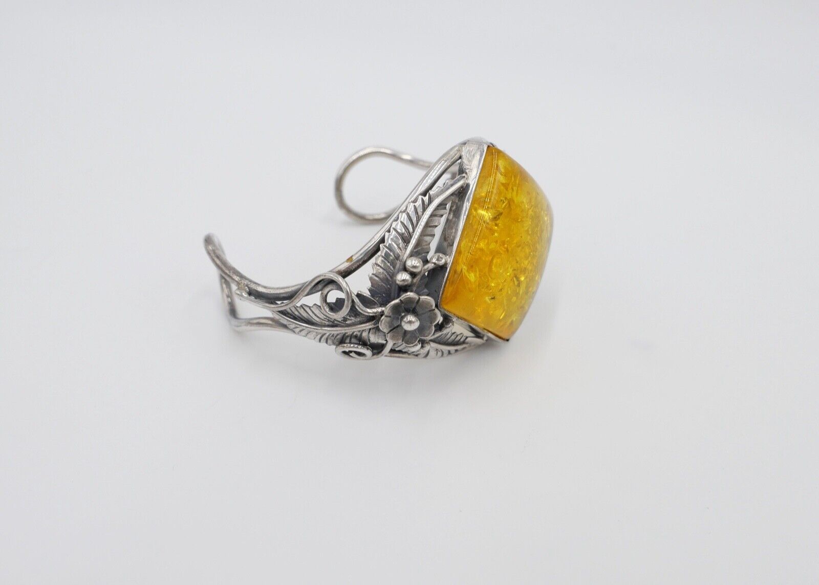 vintage Silber 925 Bernstein Armband floral Armreif Armspange Sterlingsilber - Antikhandel-Stuttgart