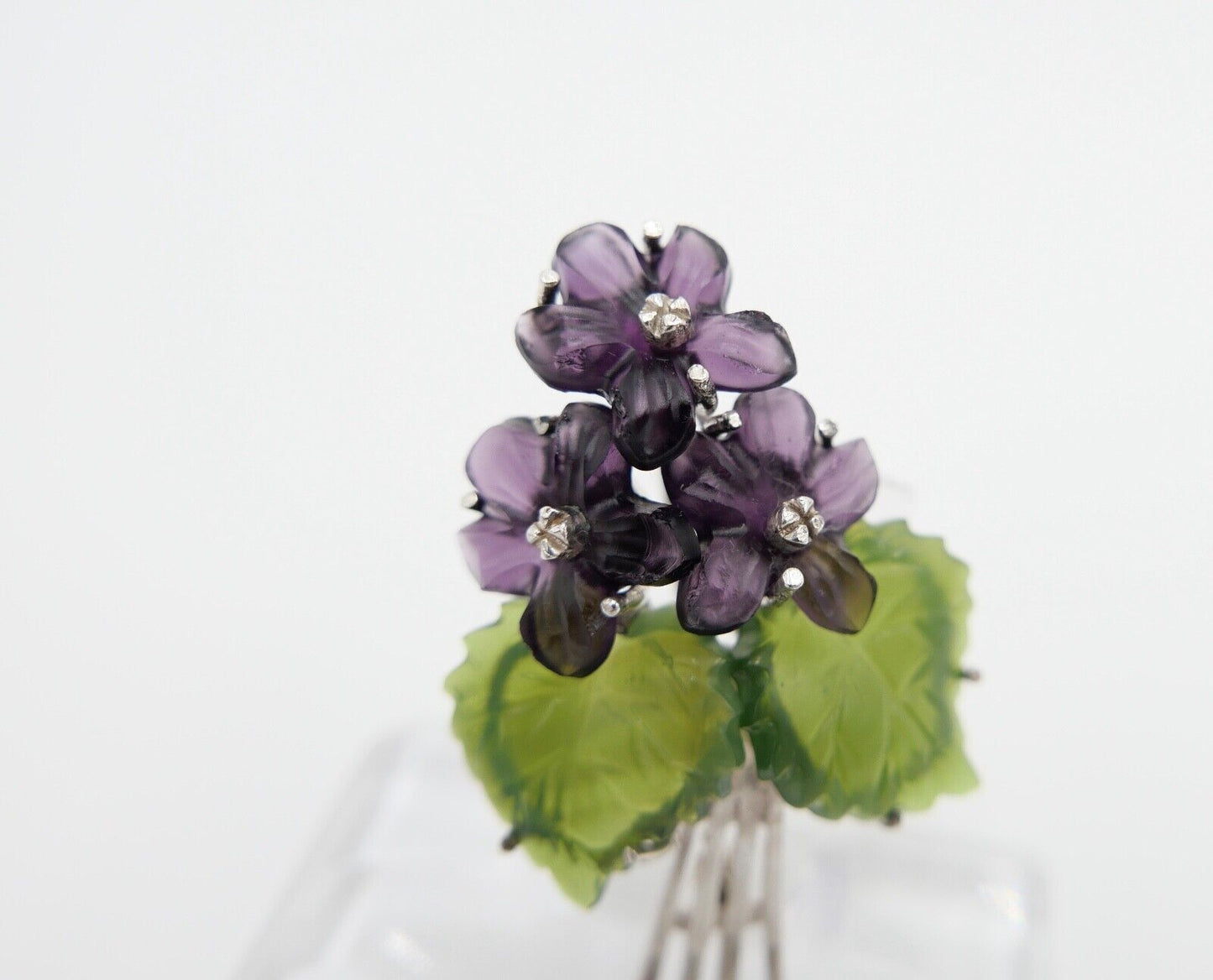 70er Jahre Florale Silberbrosche Brosche Silber 835 Blumen aus Glas Glassteine - Antikhandel-Stuttgart