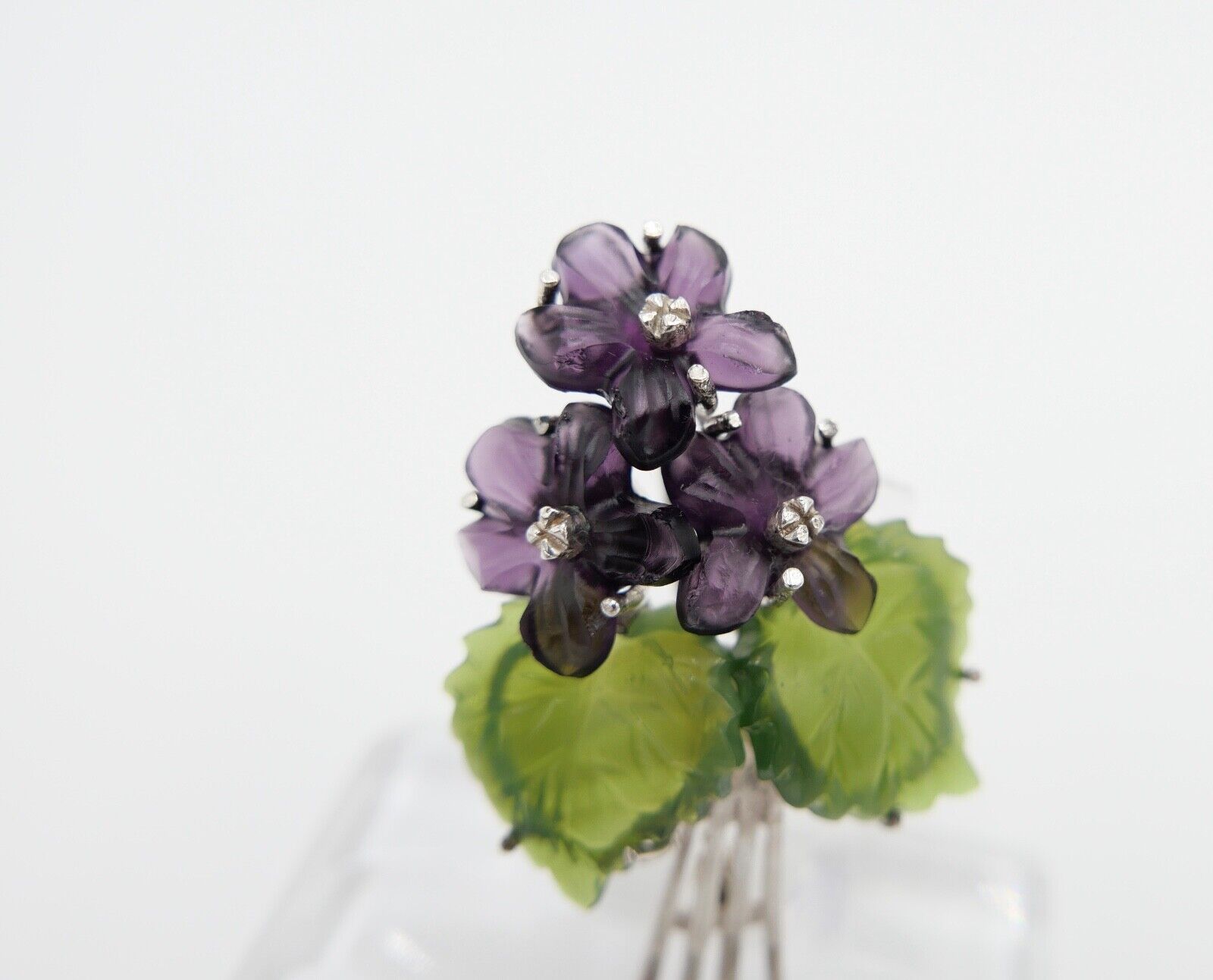 70er Jahre Florale Silberbrosche Brosche Silber 835 Blumen aus Glas Glassteine - Antikhandel-Stuttgart