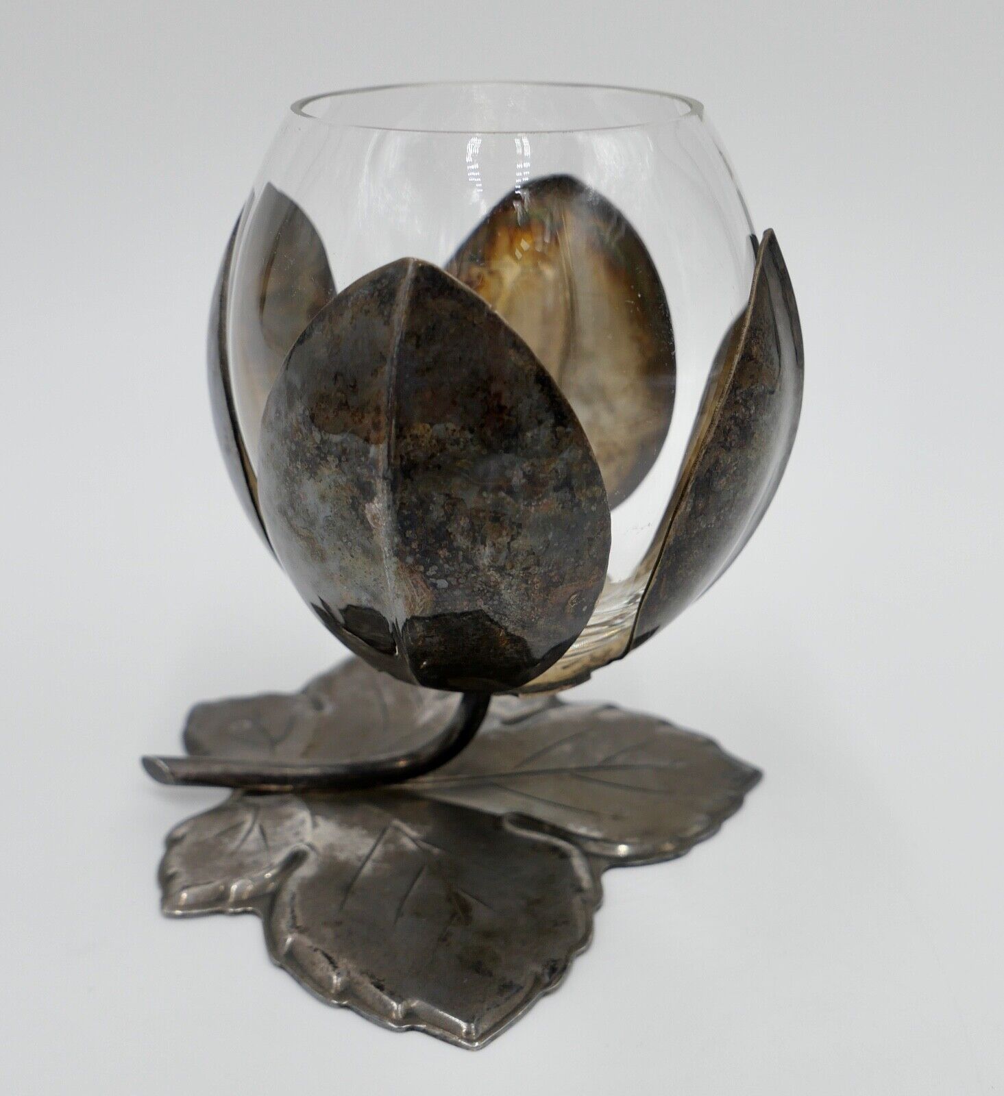 Becher Weinglas mit Glaseinsatz QUIST ESSLINGEN versilbert Weinblatt Dekor - Antikhandel-Stuttgart