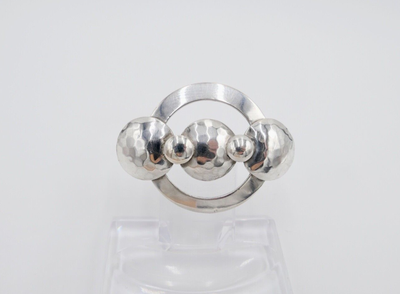 50er Jahre Silber Brosche 835 S gehämmert 47 mm - Antikhandel-Stuttgart