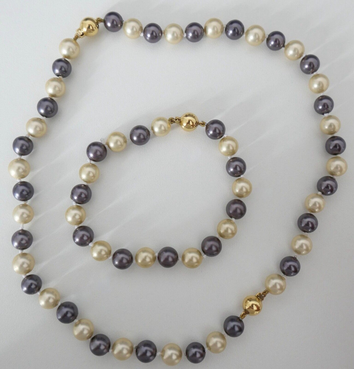 SET Perlenkette Armband individuell Perlen Gold JKa 375 /9K pearl Ø 7-9 mm 75 cm - Antikhandel-Stuttgart