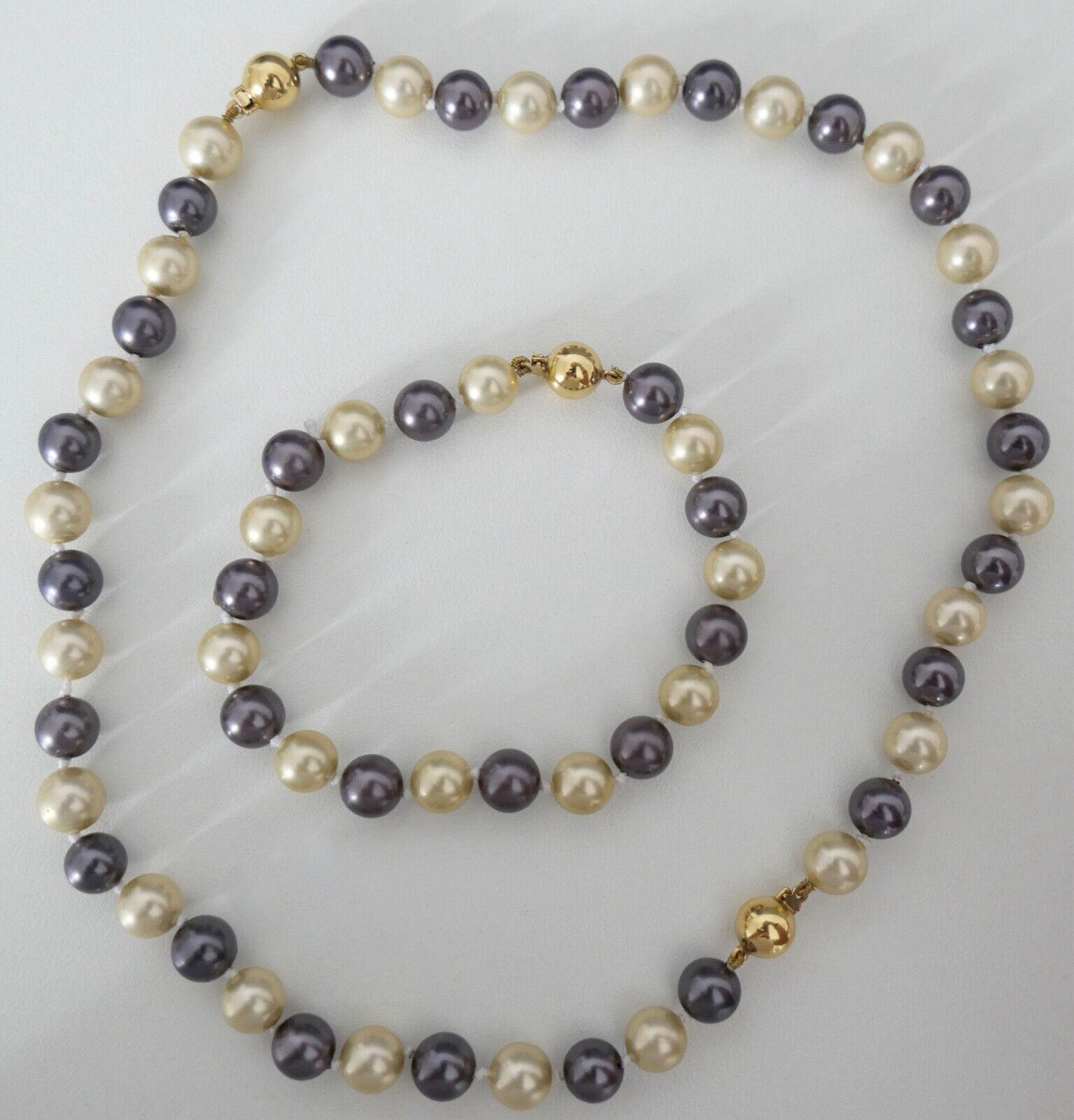 SET Perlenkette Armband individuell Perlen Gold JKa 375 /9K pearl Ø 7-9 mm 75 cm - Antikhandel-Stuttgart