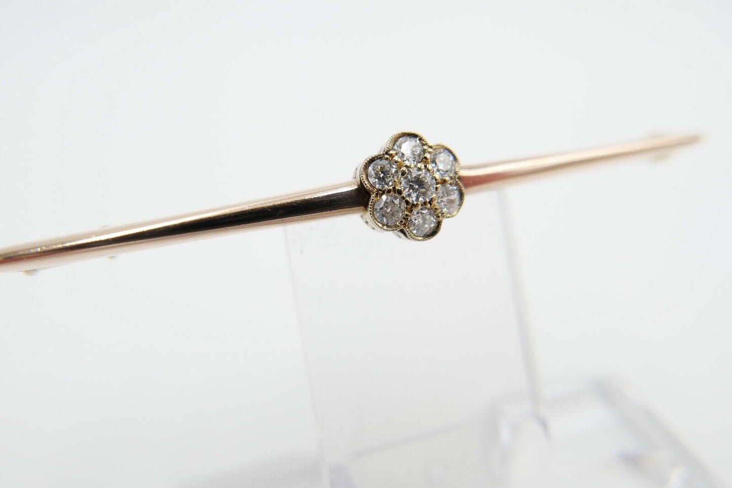 30er Jahre Brosche Bajonettverschluß 62mm 585 Rotgold Übergangsschliff Diamant - Antikhandel-Stuttgart