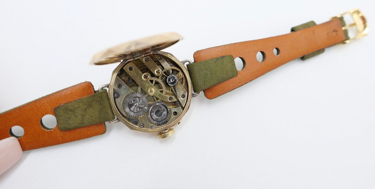 Damenuhr um 1900 floral Blumen Motiv GOLD 585 / 14K Handaufzug neues Band + Glas - Antikhandel-Stuttgart