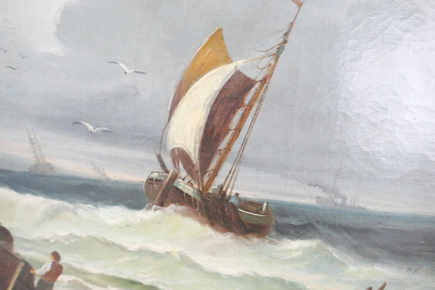 85,5 x 63 cm Gemälde Meer Schiffe Öl auf Leinwand Goldrahmen Prunkrahmen - Antikhandel-Stuttgart