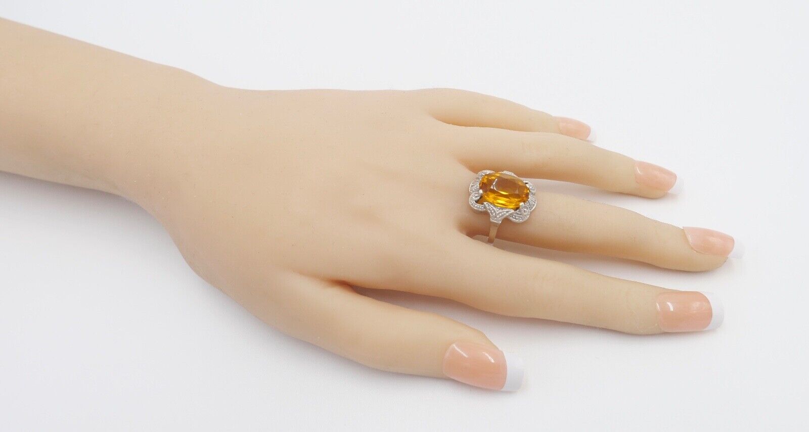 50er Jahre Damenring 835 Silber Gr. 58 Glasstein Orange - Antikhandel-Stuttgart