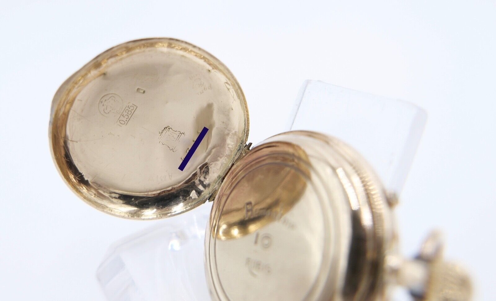 antike Taschenuhr um 1900 Arnold Weber 585 / 14K GOLD 30mm florale Malerei - Antikhandel-Stuttgart