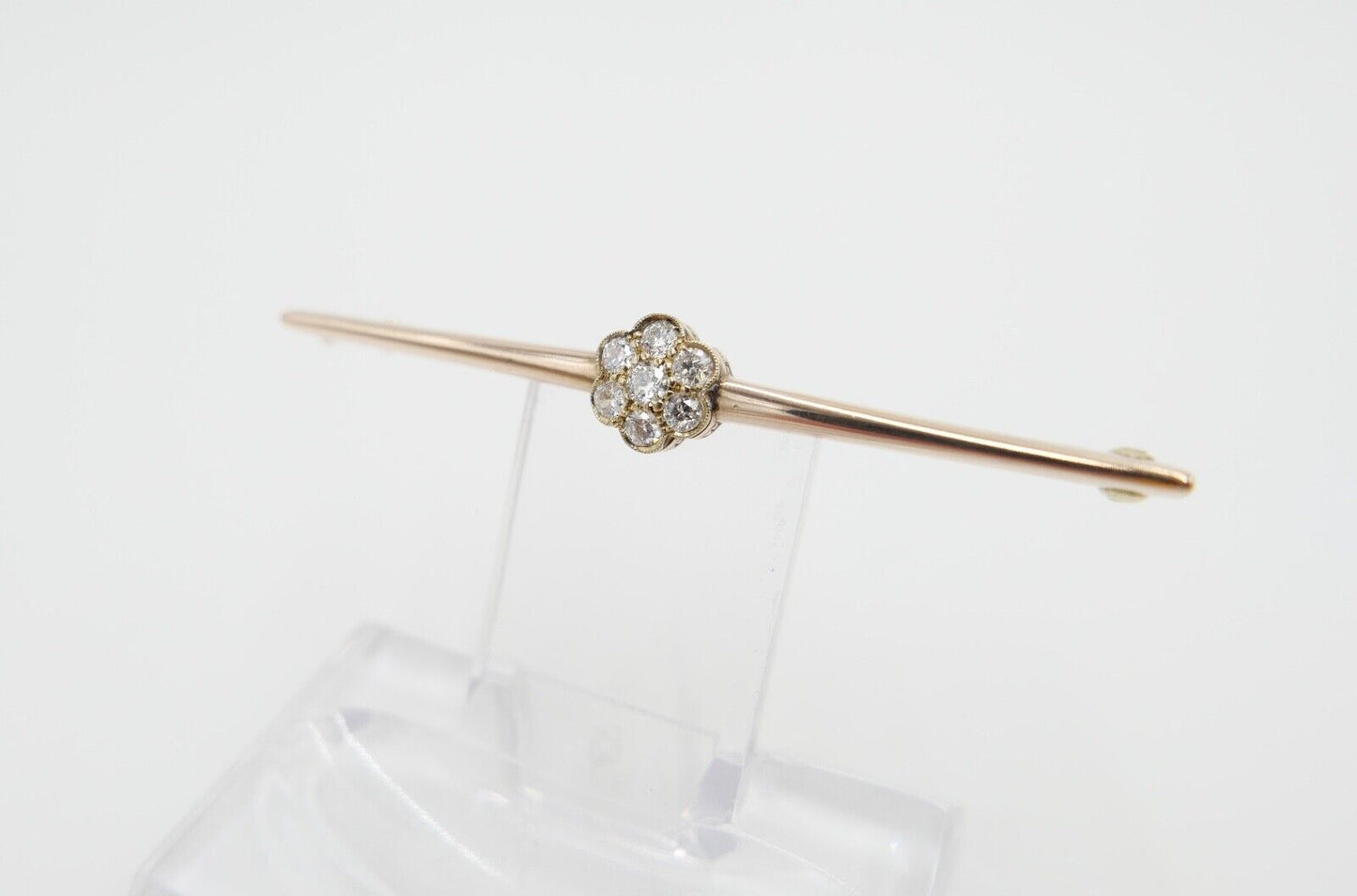 30er Jahre Brosche Bajonettverschluß 62mm 585 Rotgold Übergangsschliff Diamant - Antikhandel-Stuttgart