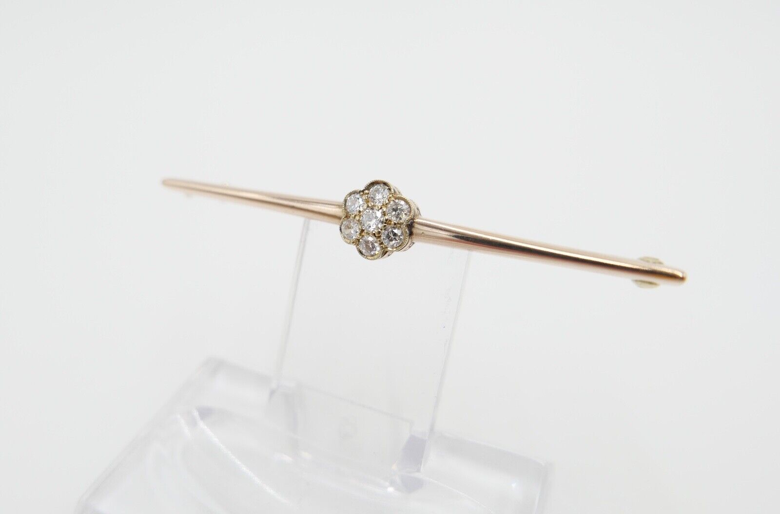 30er Jahre Brosche Bajonettverschluß 62mm 585 Rotgold Übergangsschliff Diamant - Antikhandel-Stuttgart