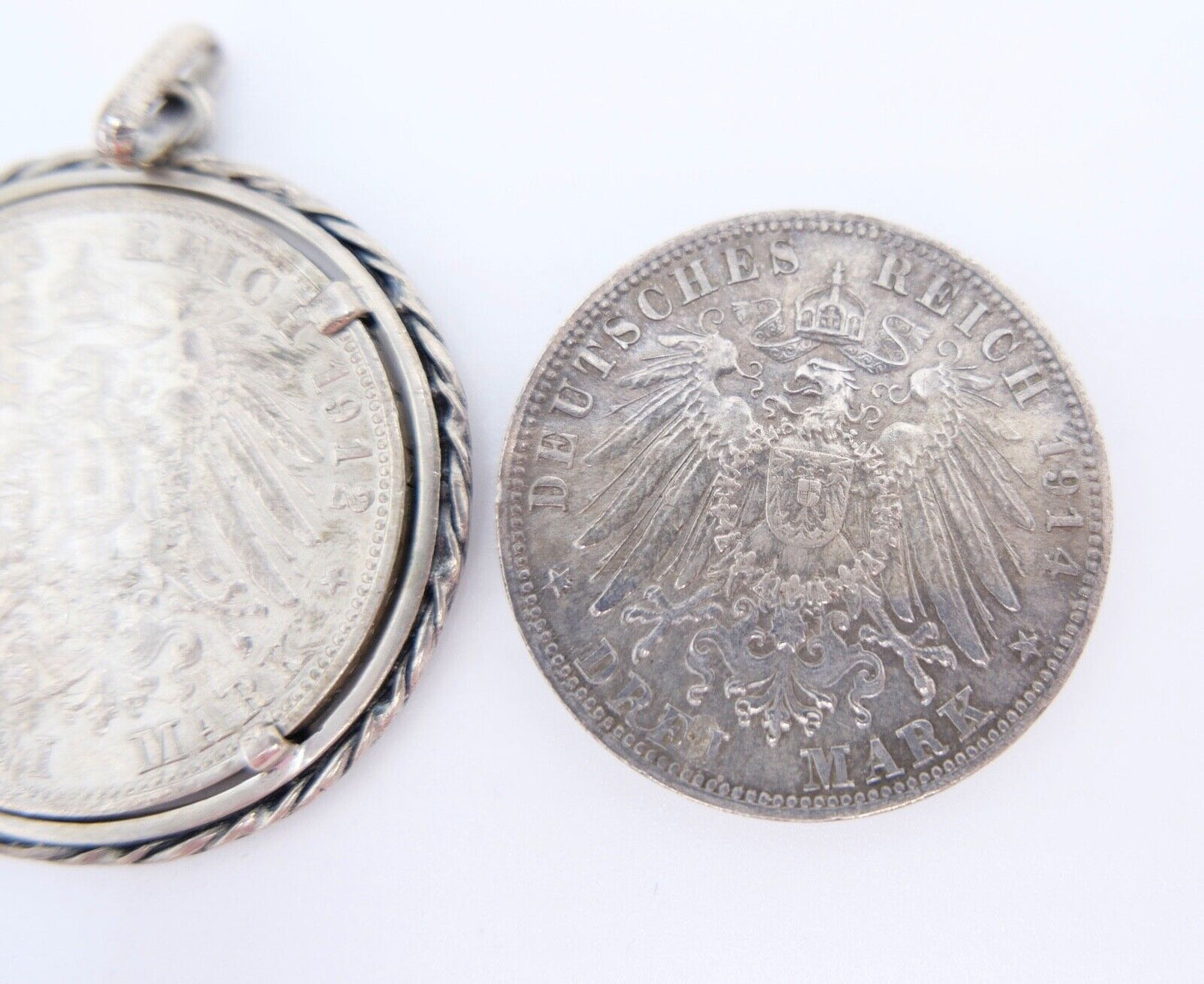 2x 3 Mark ss - vz Bayern Otto - Ludwig Jäger J.47 + J.52 Münzfassung Anhänger - Antikhandel-Stuttgart