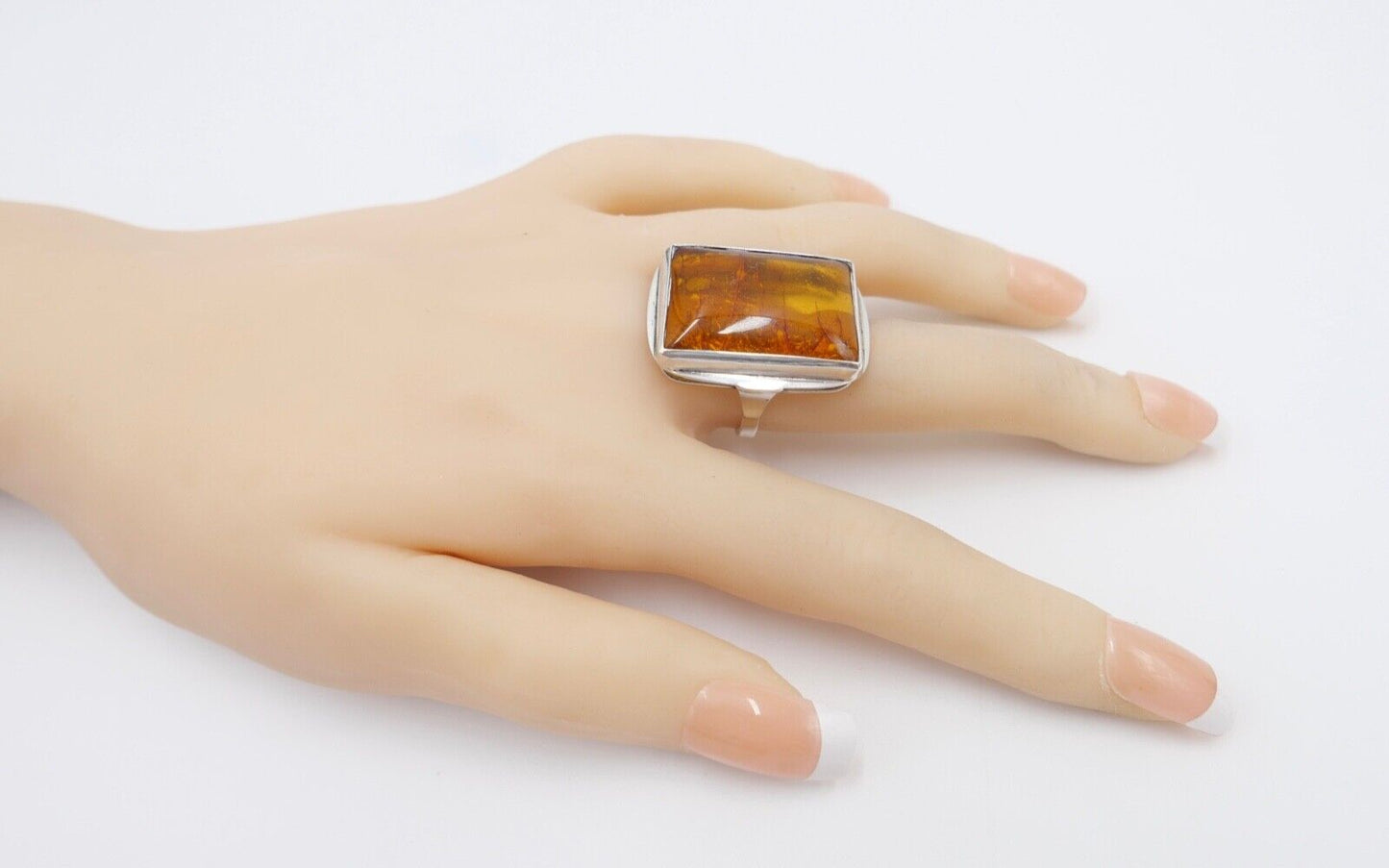 Bernstein Handarbeit Designer Ring Gr. 57 Silber 900 - Antikhandel-Stuttgart