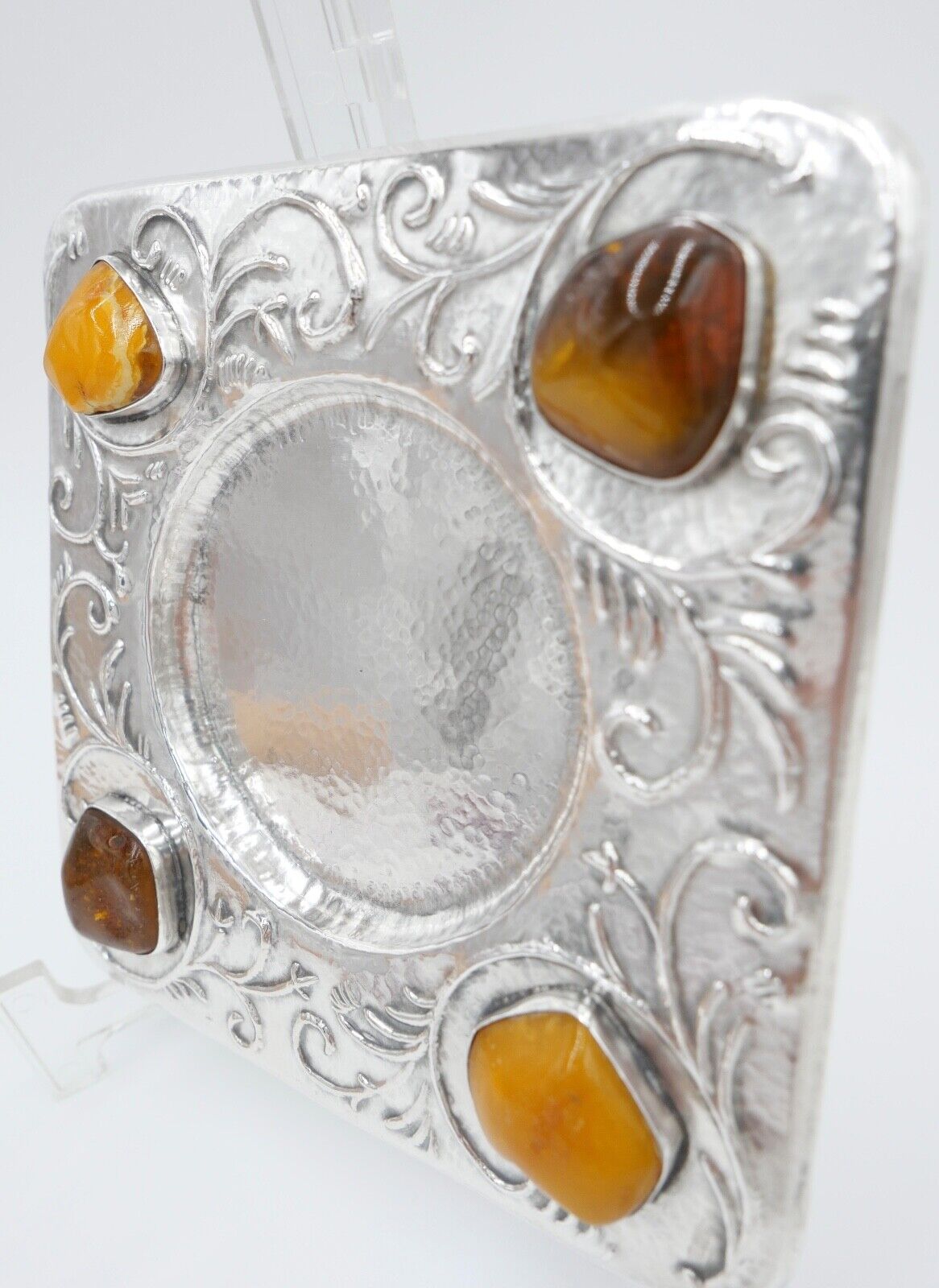 Florales 835 Silber Unterteller Untersetzer Bernstein butterscotch Danielczick - Antikhandel-Stuttgart