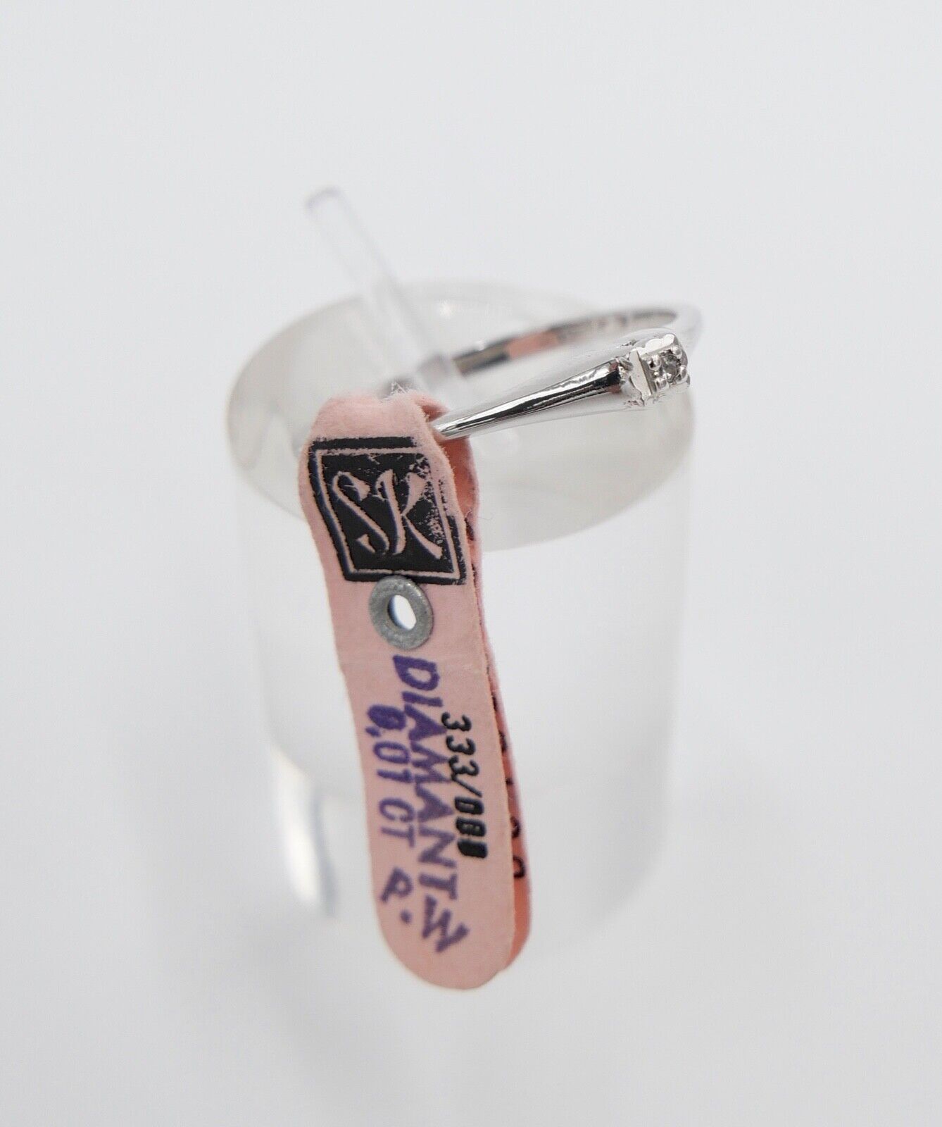 - NEU - 90er Jahre Solitär Ring Weißgold Gold 333 8K Brillant 0,01 Ct Gr. 55 56 - Antikhandel-Stuttgart