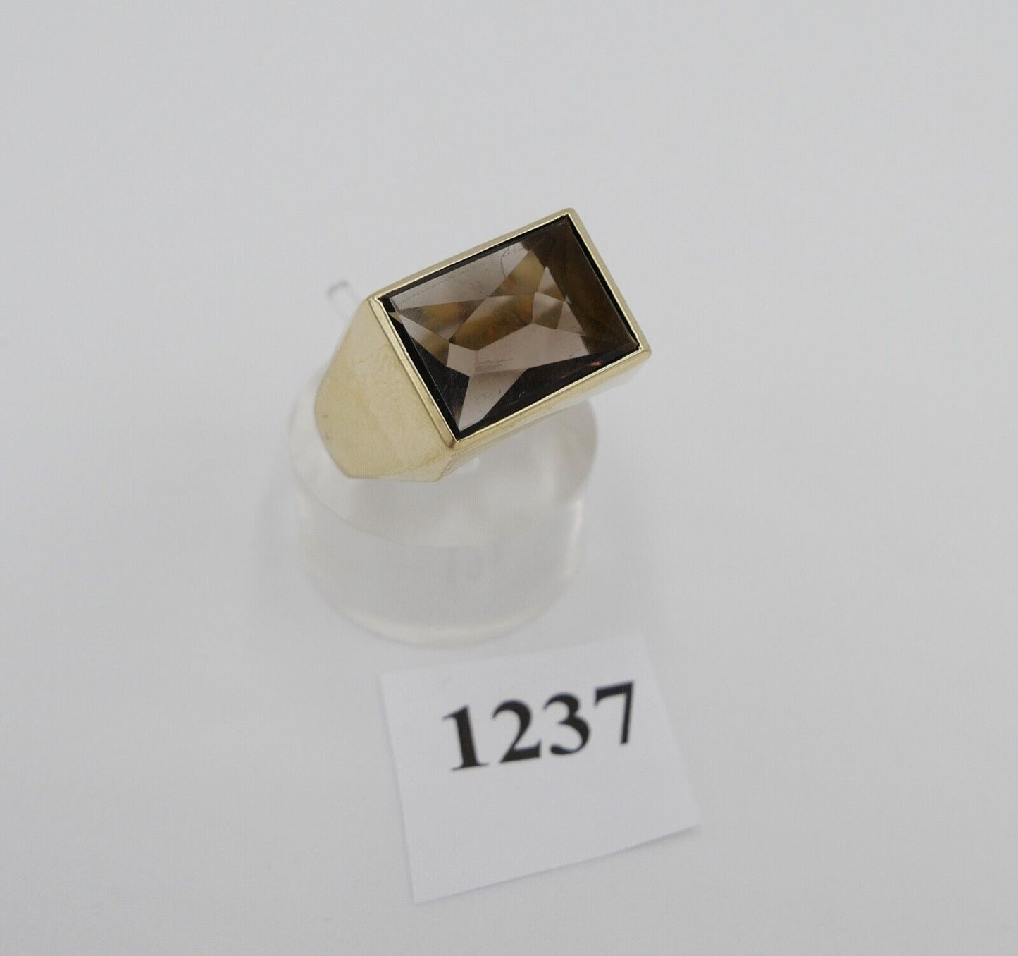 1980er Jahre Herren Gold Ring 585 14K Göße 66 mit braunem Rauchquarz - Antikhandel-Stuttgart