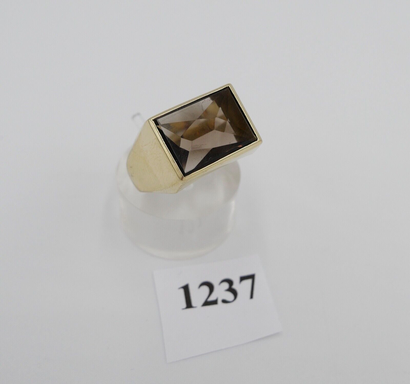 1980er Jahre Herren Gold Ring 585 14K Göße 66 mit braunem Rauchquarz - Antikhandel-Stuttgart