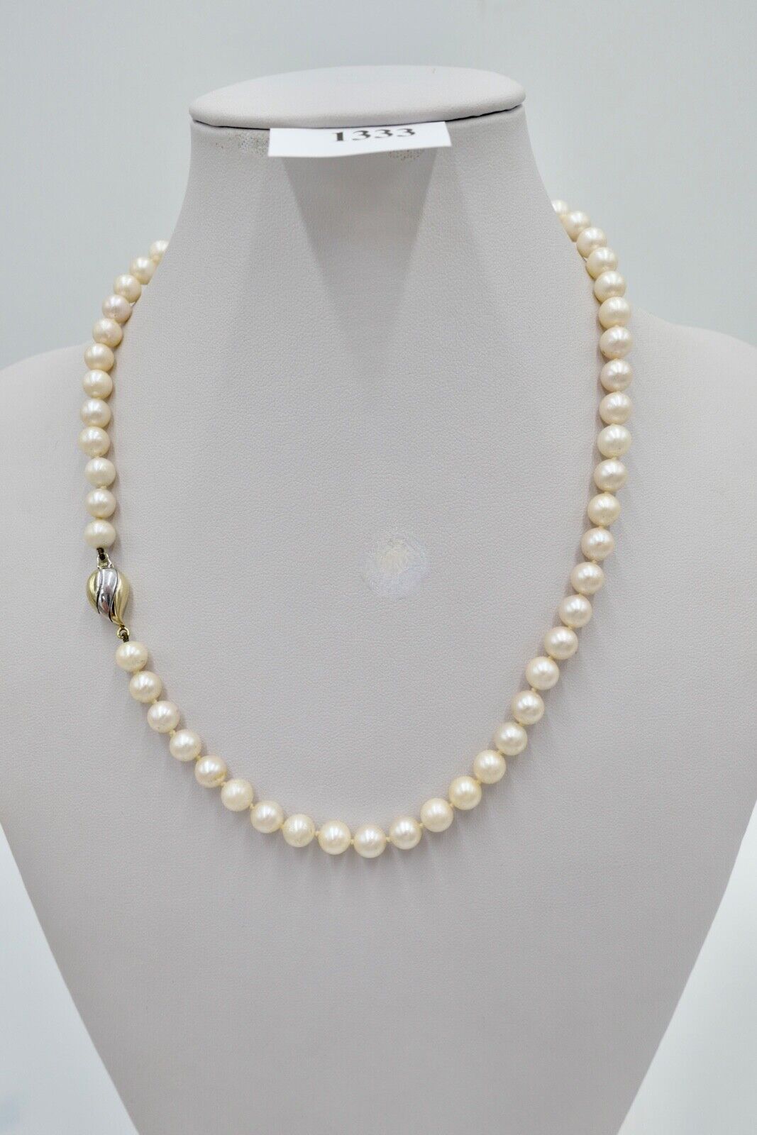 Bicolor Perlenkette Collier Zuchtperlen 46 cm Gold 585 / 14K Perlen Ø 7mm - Antikhandel-Stuttgart