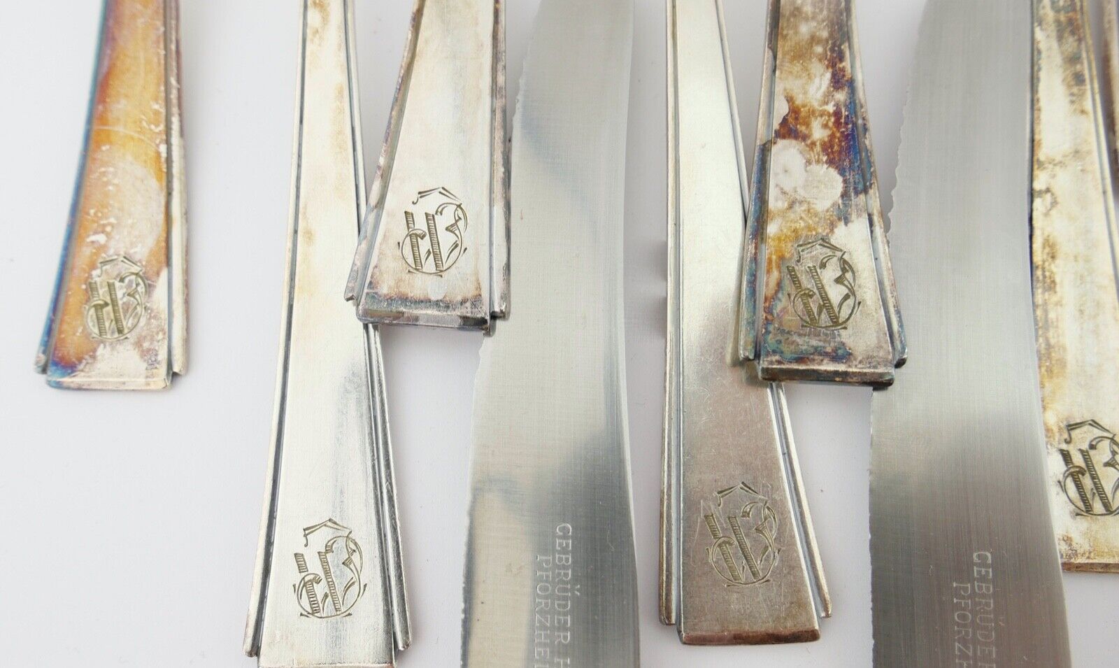 Art Deco " GEBR. HEPP 90 " 36 Tlg. cutlery Besteck 1930er 1940er Monogramm JW WJ - Antikhandel-Stuttgart