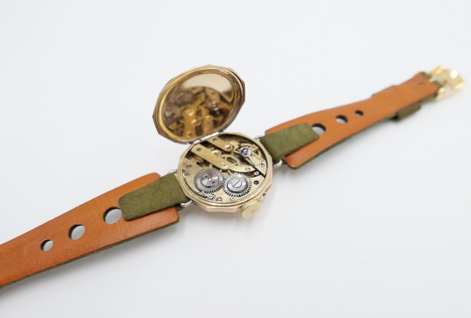 Damenuhr um 1900 floral Blumen Motiv GOLD 585 / 14K Handaufzug neues Band + Glas - Antikhandel-Stuttgart