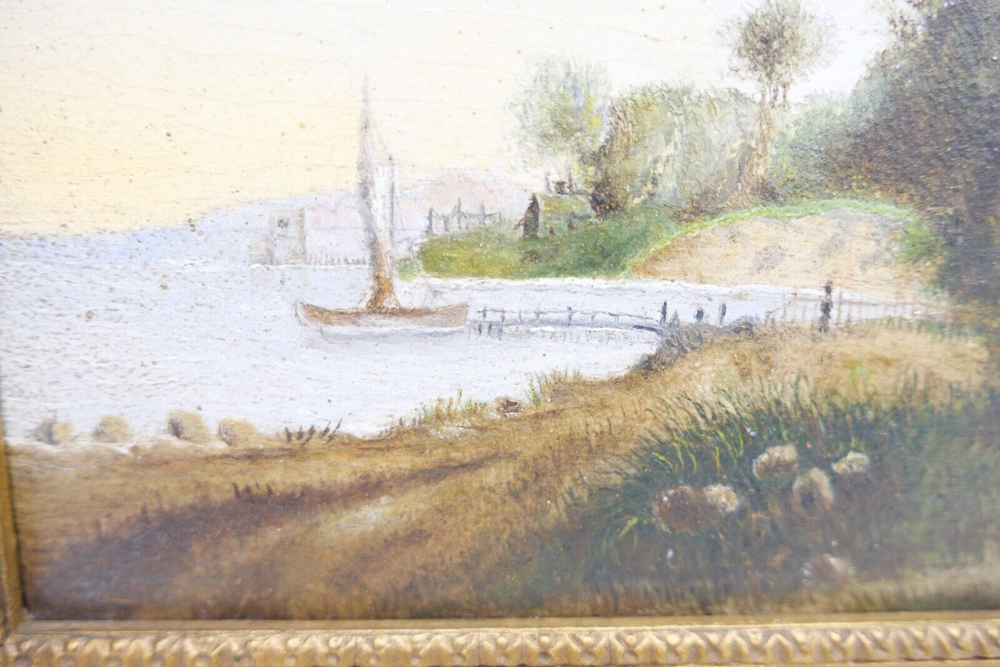 kleines Ölgemälde Öl auf Holz sig. C. Halm Landschaft Dünen Hafen very. Dänemark - Antikhandel-Stuttgart