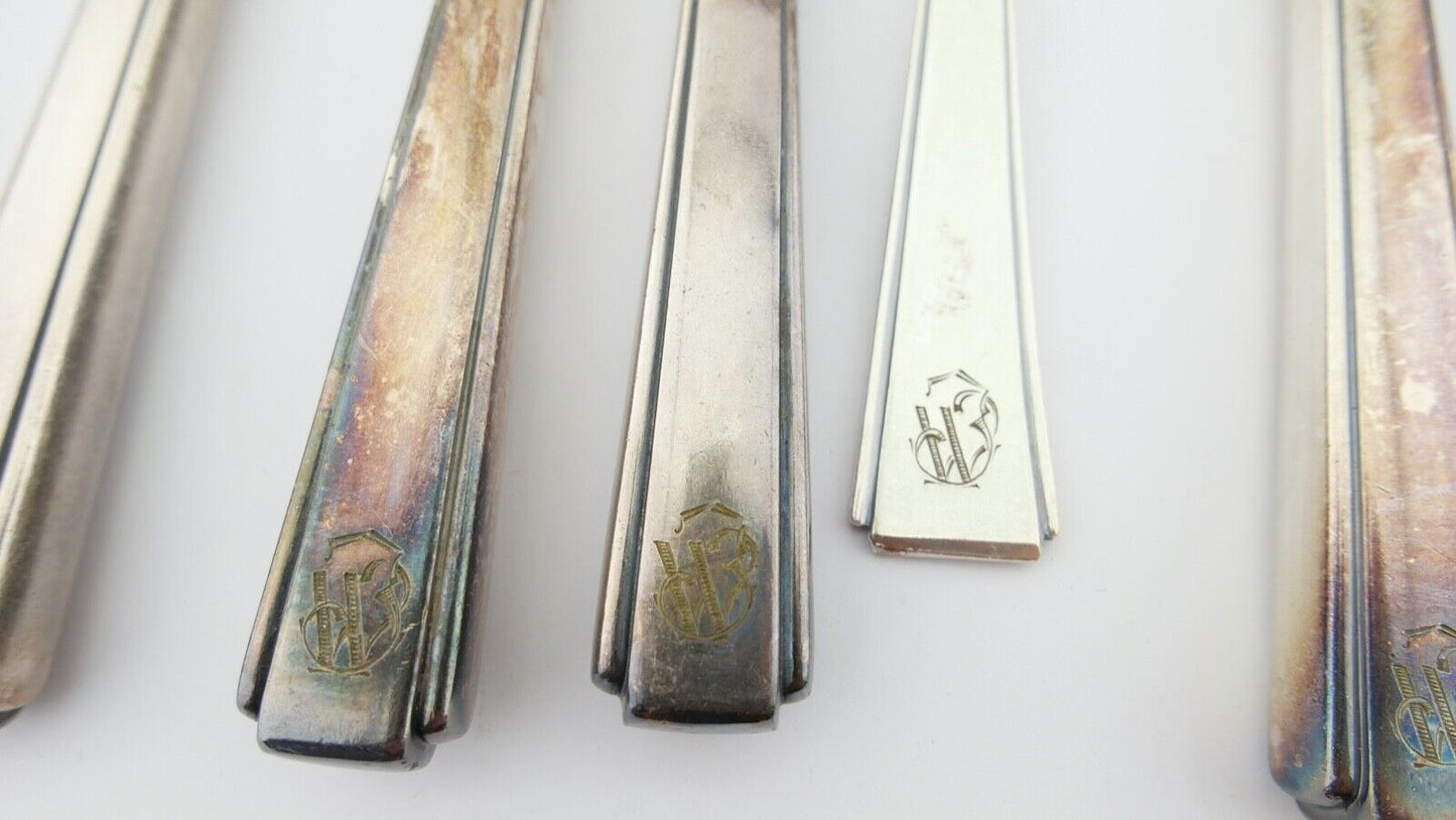 Art Deco " GEBR. HEPP 90 " 36 Tlg. cutlery Besteck 1930er 1940er Monogramm JW WJ - Antikhandel-Stuttgart