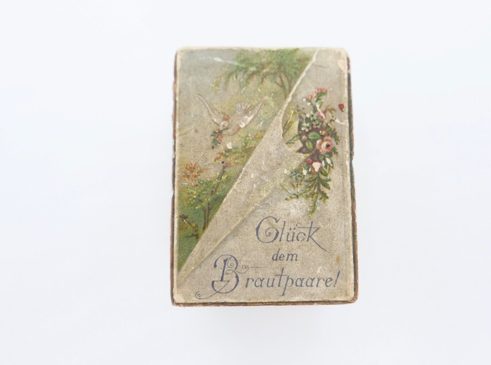 antikes Ringetui um 1900 Doppeletui 4,5x3x3 cm Hochzeit Glück dem Brautpaar - Antikhandel-Stuttgart