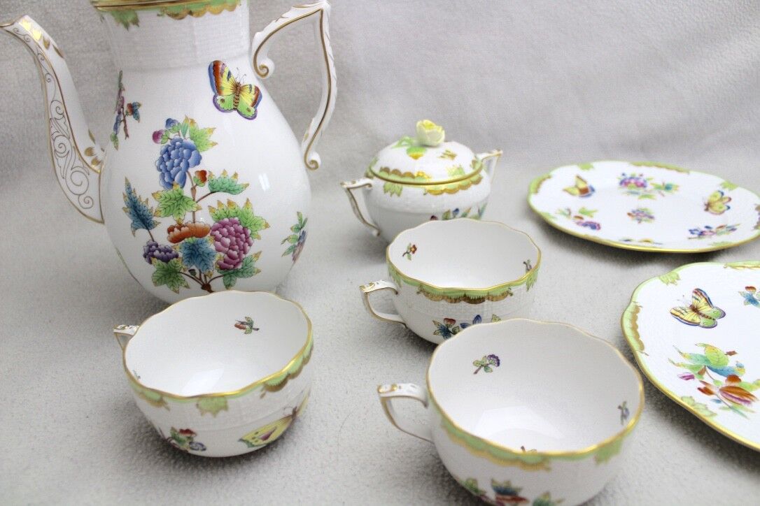 39 Tlg Herend Queen Victoria " Kaffees & Tee Service " Green Border Grün 1.Wahl - Antikhandel-Stuttgart