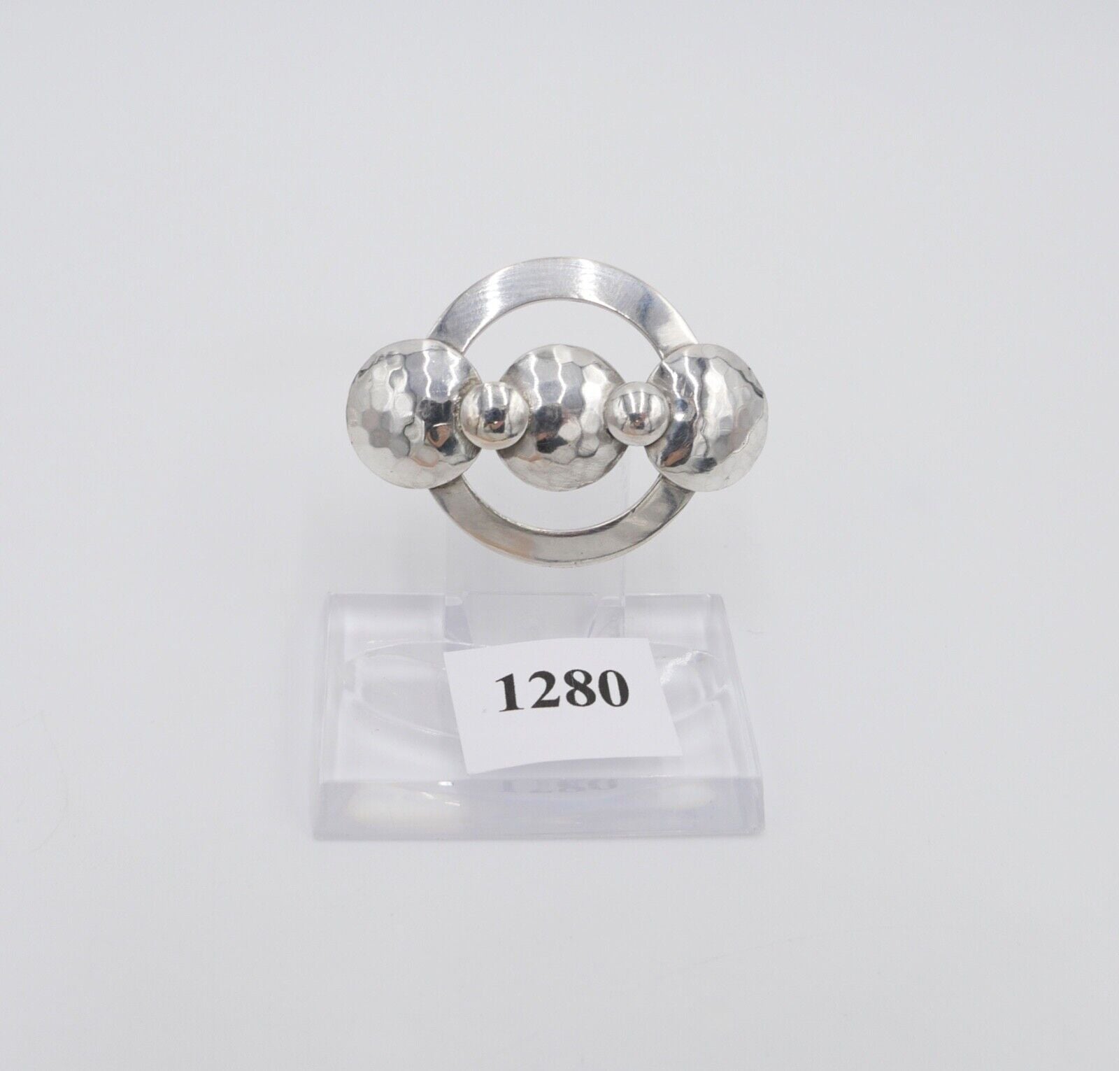 50er Jahre Silber Brosche 835 S gehämmert 47 mm - Antikhandel-Stuttgart