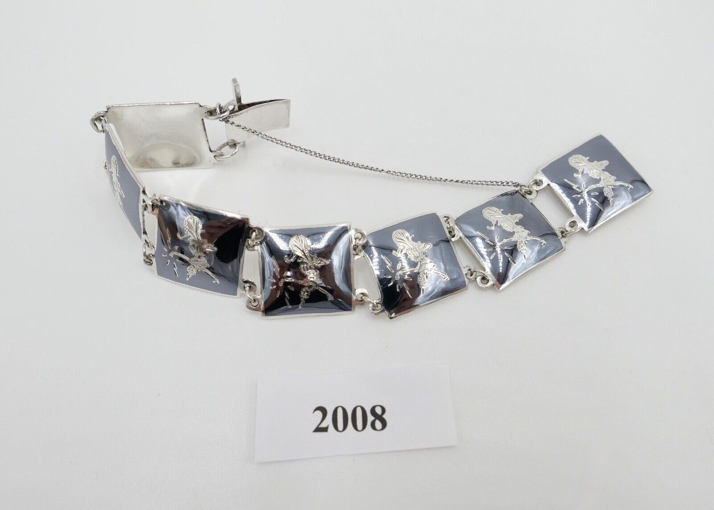 Siam Sterling Silber Glieder Armband Emaille Motiv Göttin 19cm - Antikhandel-Stuttgart