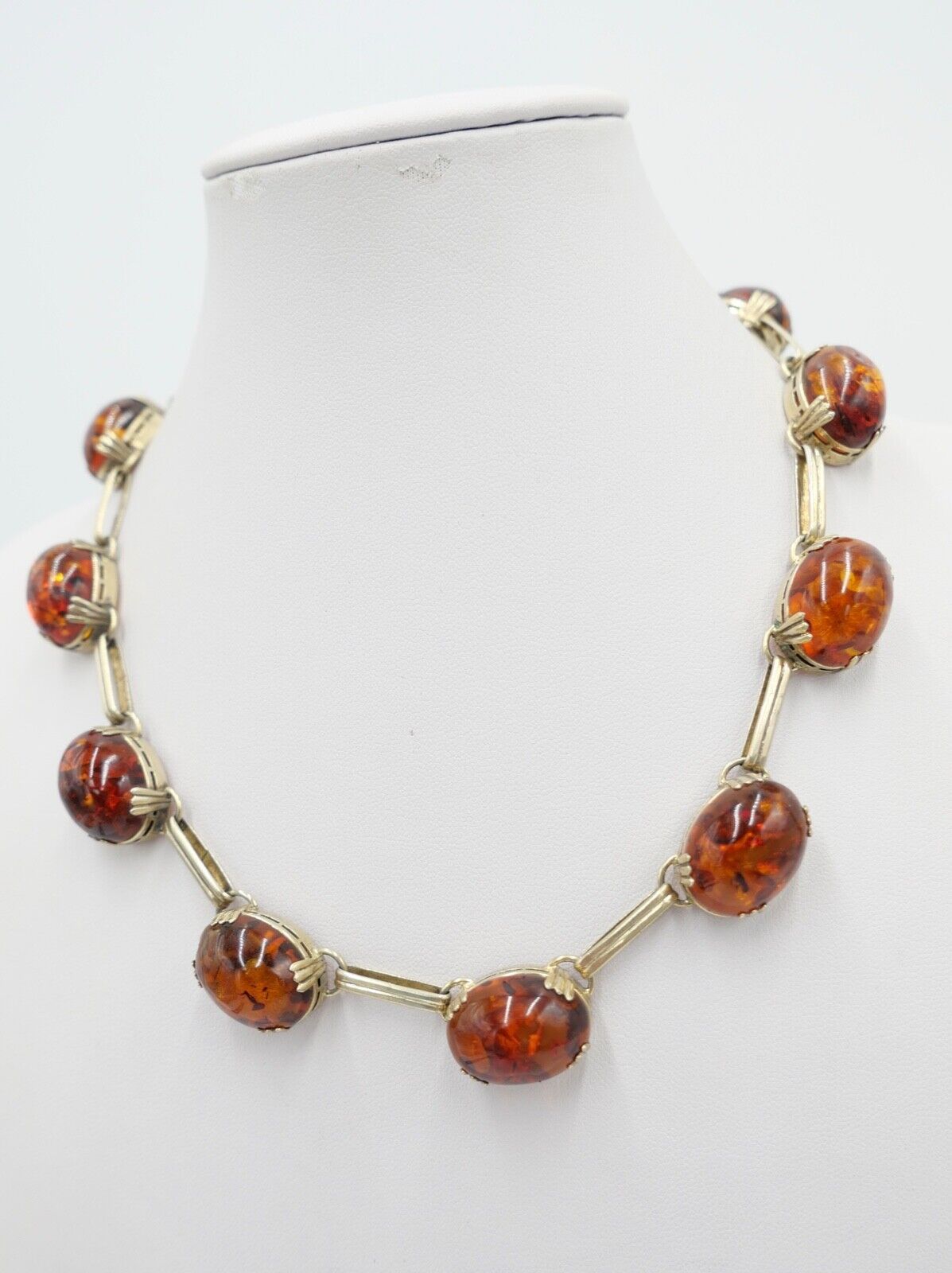 Bernstein Kette 830 Silber vergoldet Halskette Collier Ø 43 cm Gliederkette - Antikhandel-Stuttgart