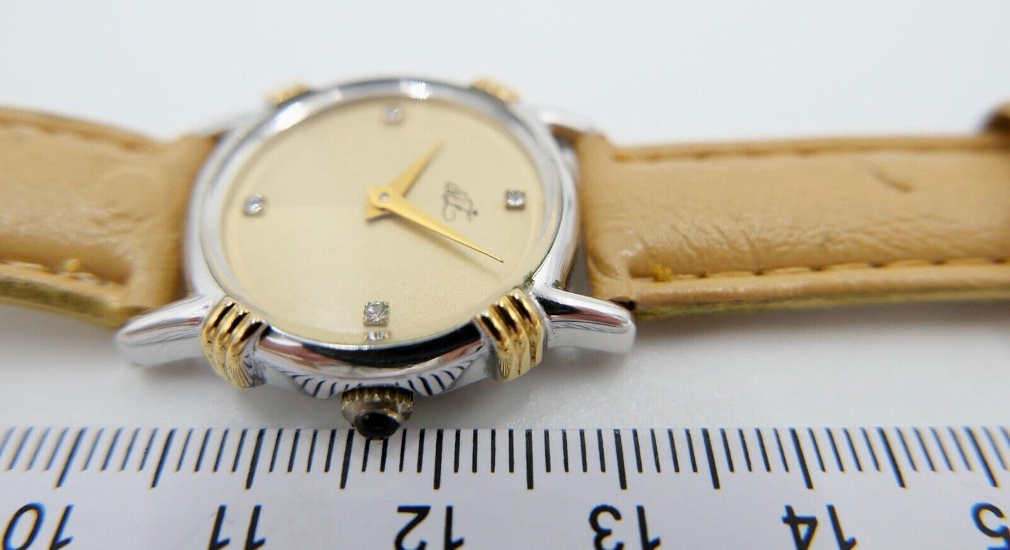 Bicolor ZentRa deZ Damenuhr mit Zirkonia im Zifferblatt NEUwertig 1980er Jahre - Antikhandel-Stuttgart