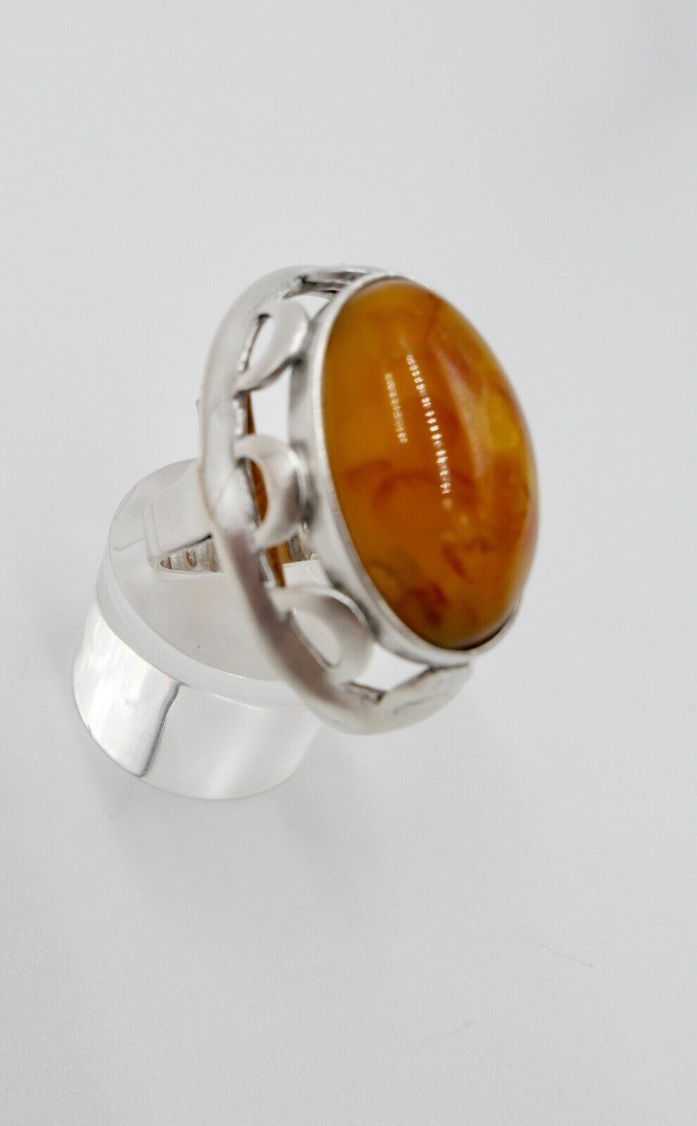 Großer auffälliger Bernstein Designer 835 Silber Ring Gr. 58 WWB 3 Frauenkopf - Antikhandel-Stuttgart