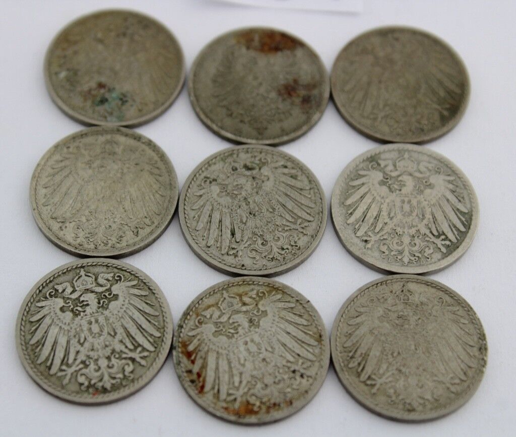 9x 5 Reichspfennig 1889 1895 1898-1914 Jäger J. 3 & 12 - Antikhandel-Stuttgart
