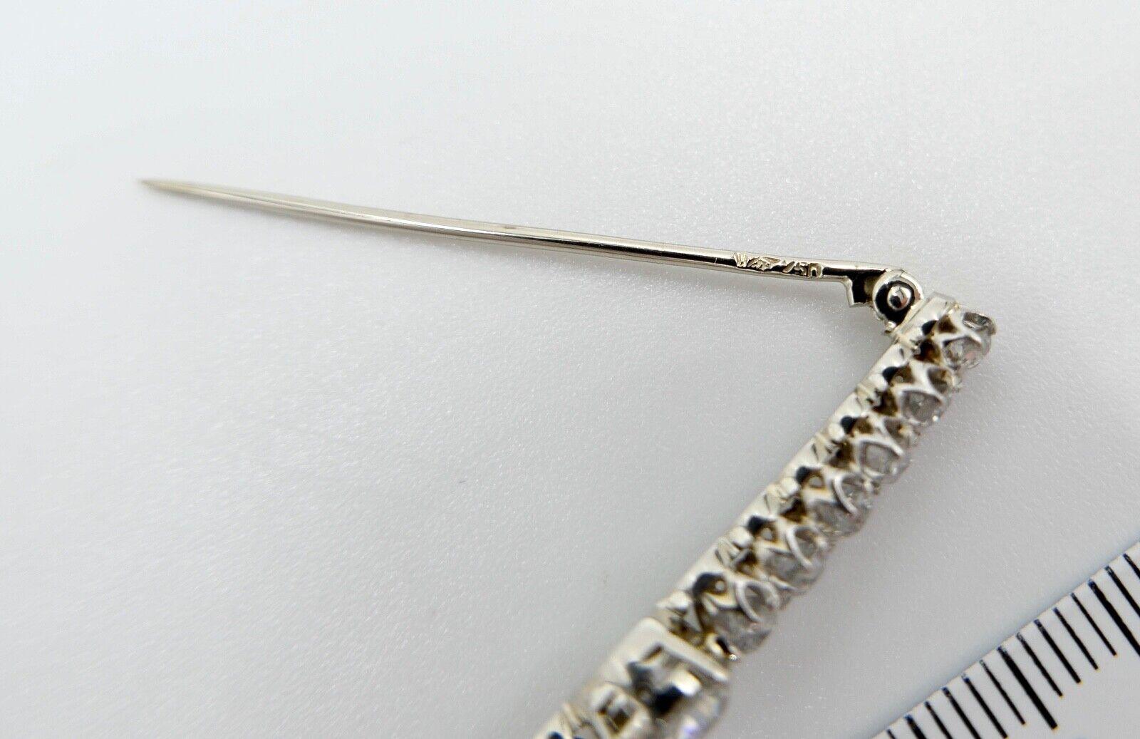 750 18K Weißgold Stabbrosche Brosche mit 13 Diamanten 44 mm Altschliff 2,17 Ctw - Antikhandel-Stuttgart