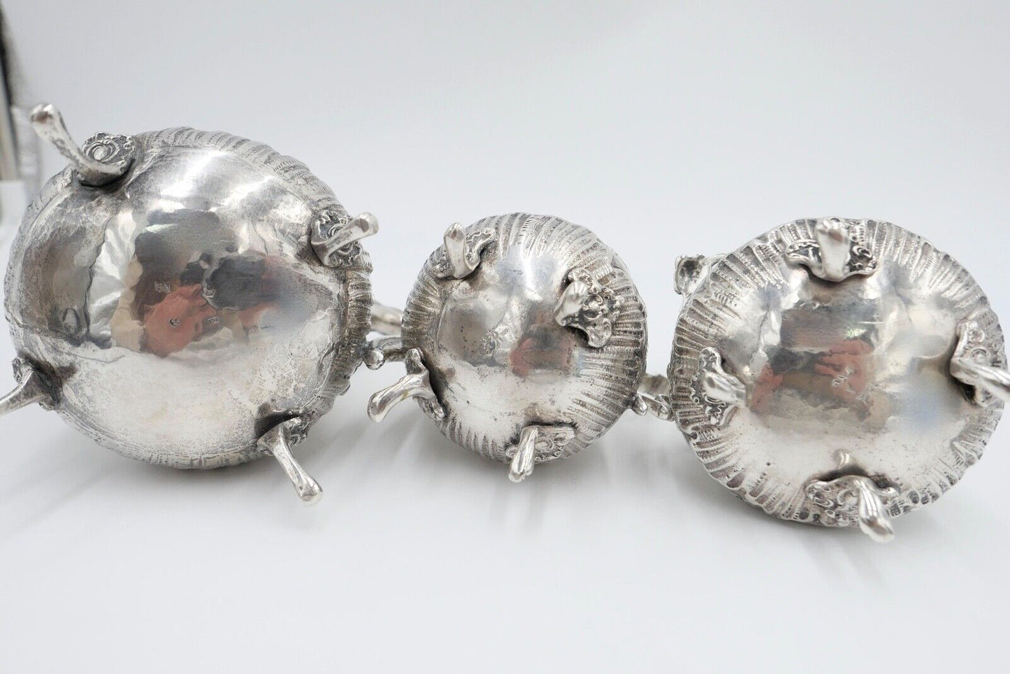 4 teiliges Teeset Set um 1900 Hanau Rokoko 800 Silber 620 Gr Floralverzierung - Antikhandel-Stuttgart