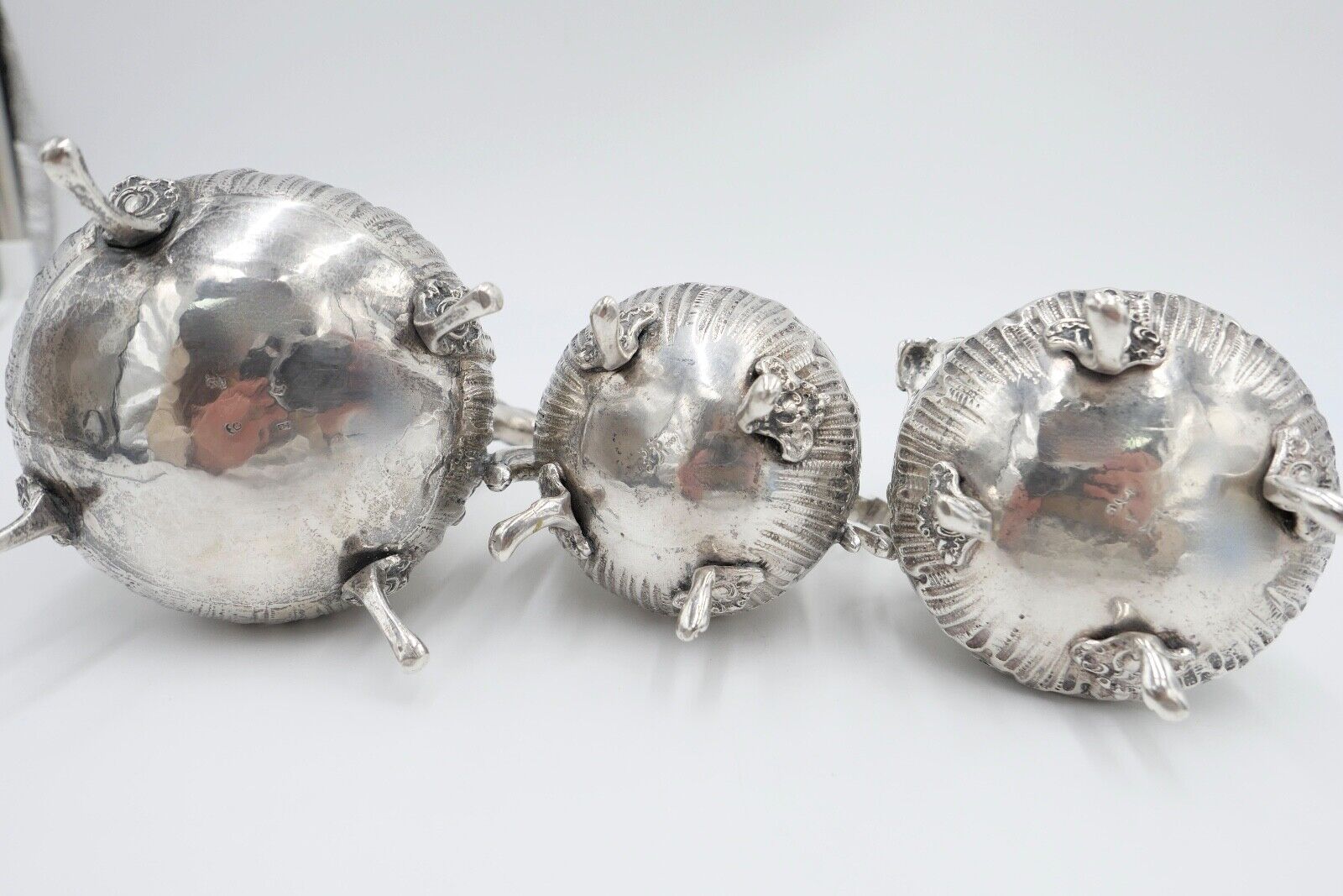 4 teiliges Teeset Set um 1900 Hanau Rokoko 800 Silber 620 Gr Floralverzierung - Antikhandel-Stuttgart