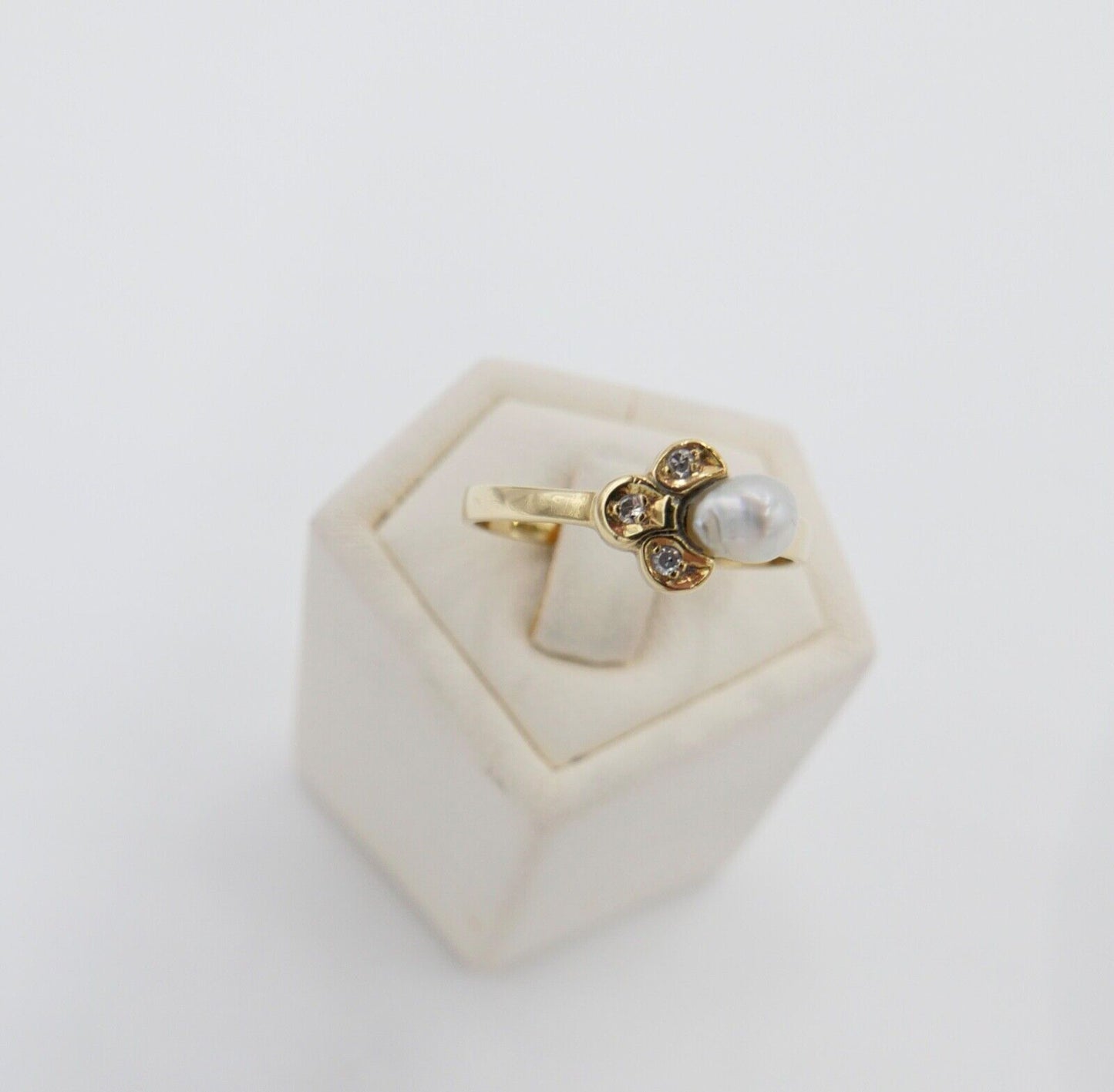 Eleganter Gelbgold Diamant / Perle Damen Ring 585 14K Gr. 55 - Antikhandel-Stuttgart