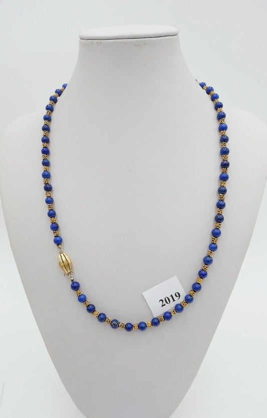 Lapislazuli Lapis Perlen Kugel Kette Collier Gelbgold 750 / 18K - Antikhandel-Stuttgart