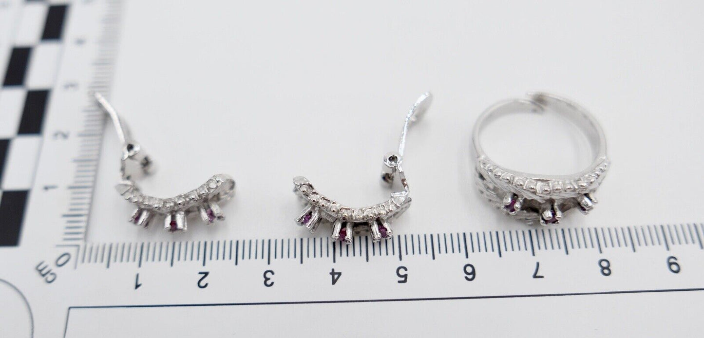 835 Silber Rubin Set " Armband Ring Uhr Ohrringe Collier " 1970er Jahre - Antikhandel-Stuttgart